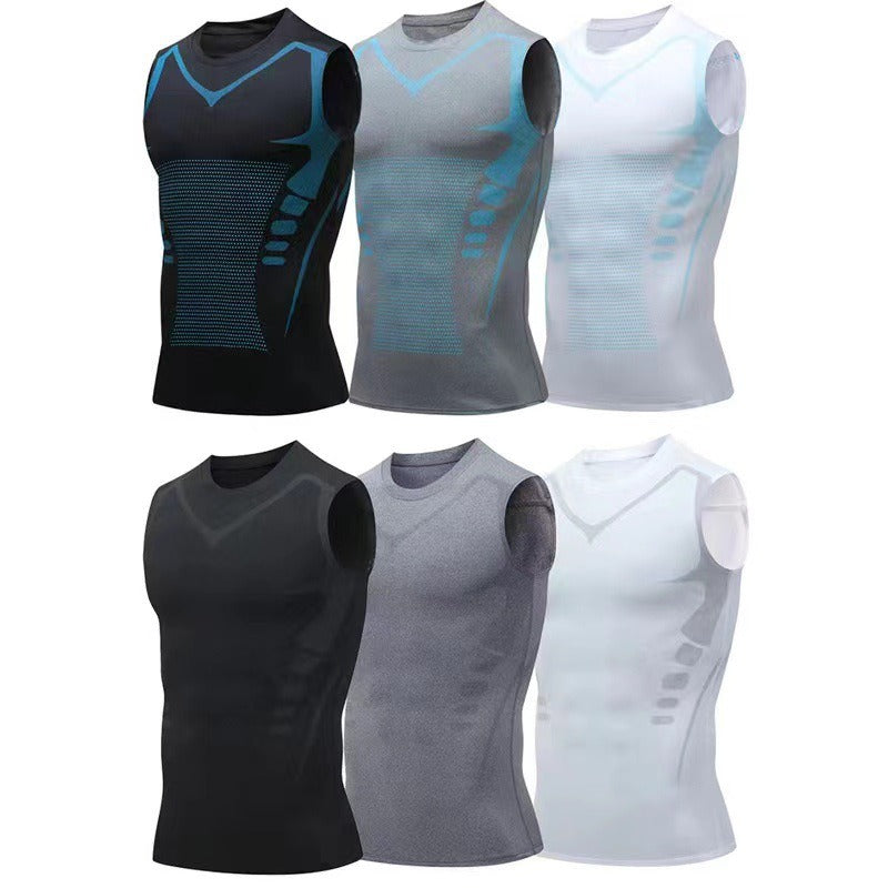 Men's Ionic Shaping Vest Ice Silk Slimming Vest Body Shaper Compression T Shirts Tank Top Tummy Control Quick Dry Fitness Shirts