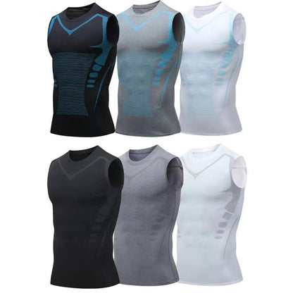 Men's Ionic Shaping Vest Ice Silk Slimming Vest Body Shaper Compression T Shirts Tank Top Tummy Control Quick Dry Fitness Shirts