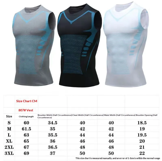 Men's Ionic Shaping Vest Ice Silk Slimming Vest Body Shaper Compression T Shirts Tank Top Tummy Control Quick Dry Fitness Shirts