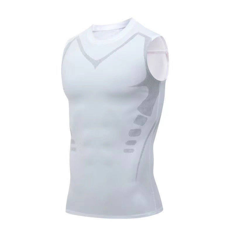 Men's Ionic Shaping Vest Ice Silk Slimming Vest Body Shaper Compression T Shirts Tank Top Tummy Control Quick Dry Fitness Shirts