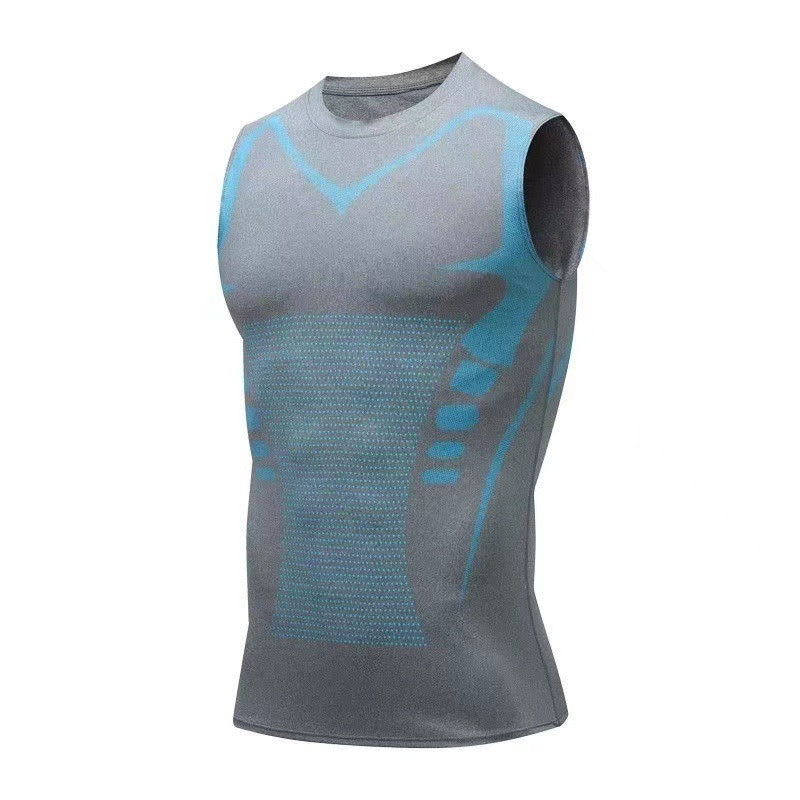Men's Ionic Shaping Vest Ice Silk Slimming Vest Body Shaper Compression T Shirts Tank Top Tummy Control Quick Dry Fitness Shirts