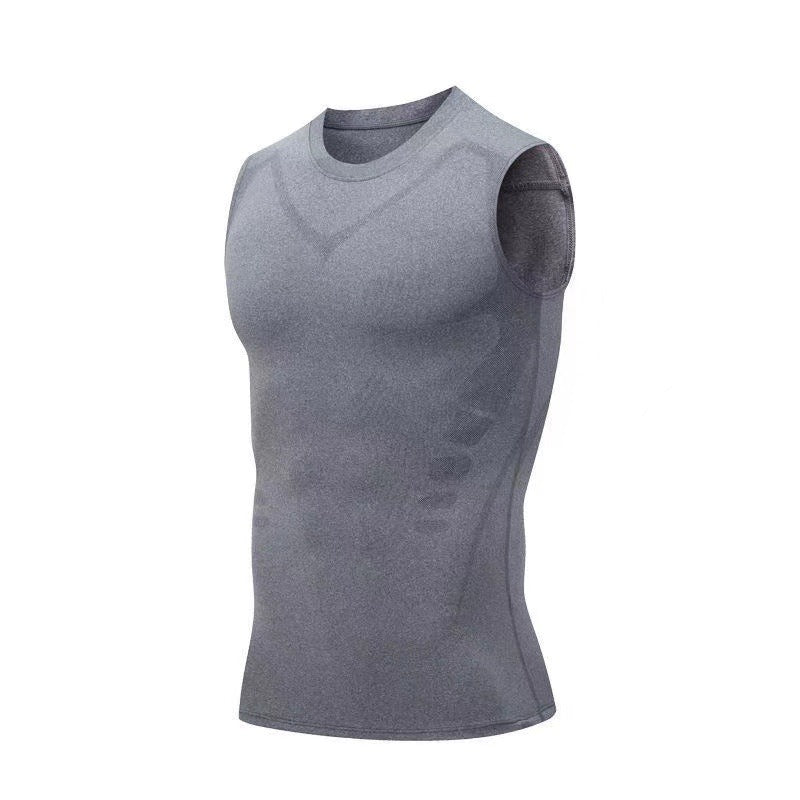 Men's Ionic Shaping Vest Ice Silk Slimming Vest Body Shaper Compression T Shirts Tank Top Tummy Control Quick Dry Fitness Shirts