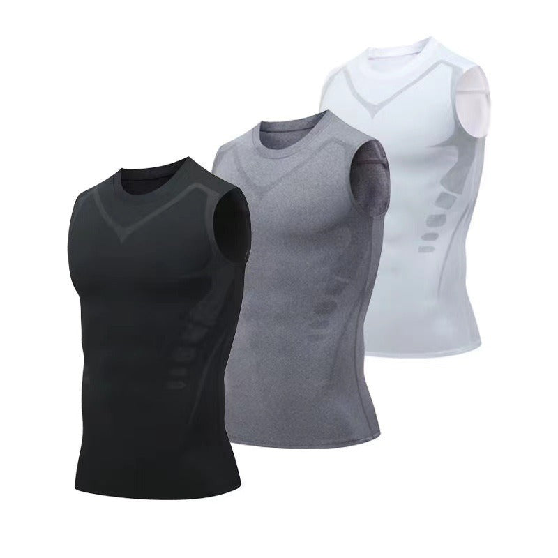Men's Ionic Shaping Vest Ice Silk Slimming Vest Body Shaper Compression T Shirts Tank Top Tummy Control Quick Dry Fitness Shirts