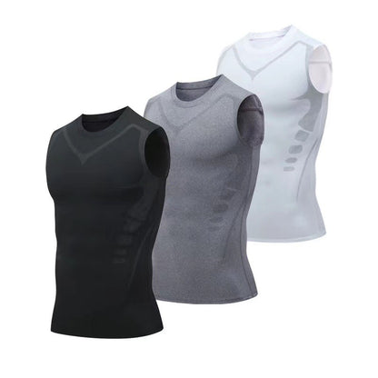 Men's Ionic Shaping Vest Ice Silk Slimming Vest Body Shaper Compression T Shirts Tank Top Tummy Control Quick Dry Fitness Shirts